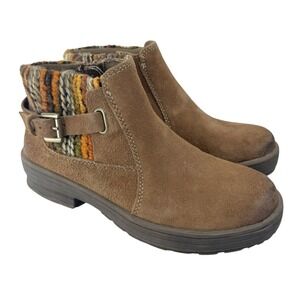 Earth Origins Leather Suede Knit Ankle Boots Side Buckle Brown Multicolor SIze 6